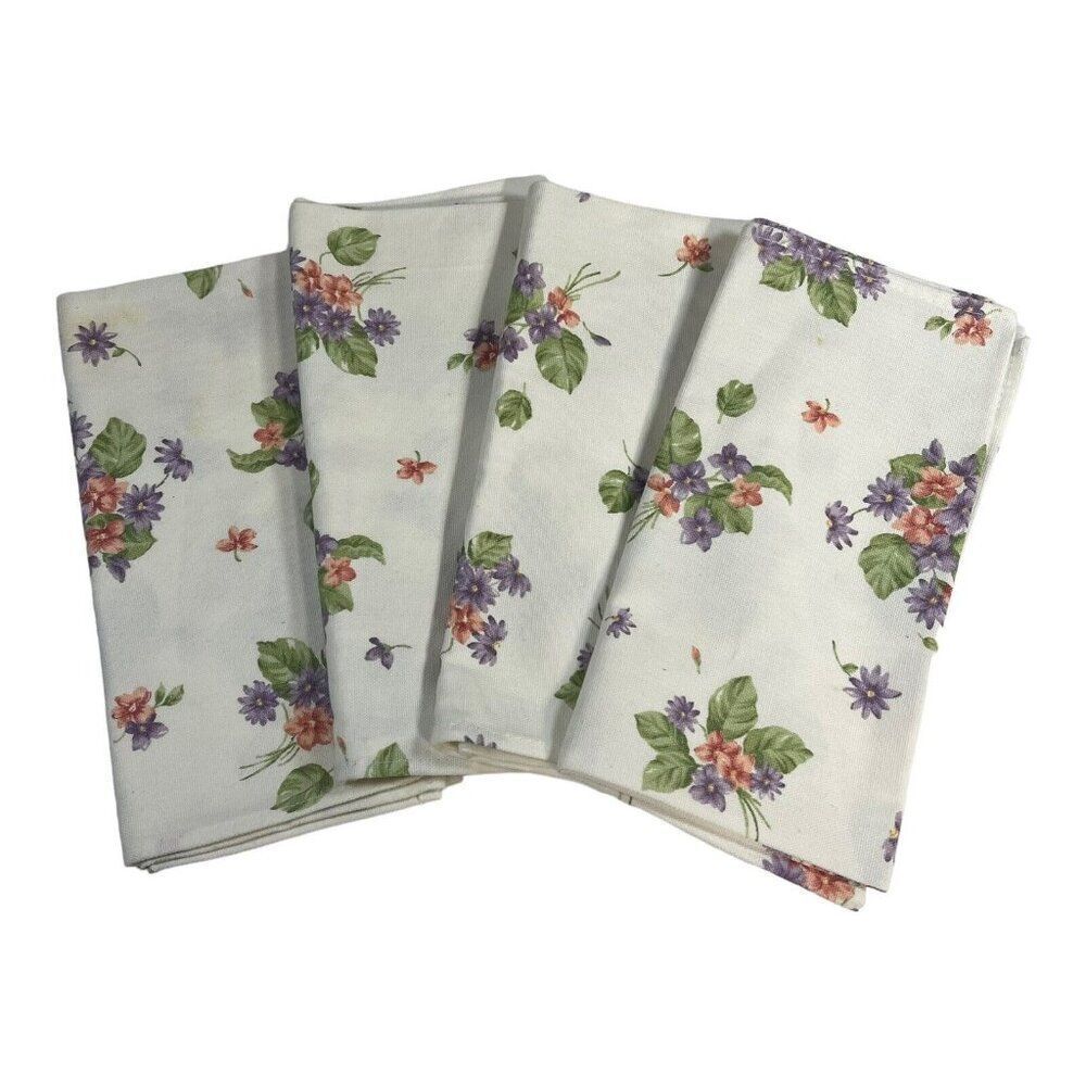 Set Of 4 Waverly Garden Room Pink Purple Floral Bouquet Cloth Napkins 20" READ